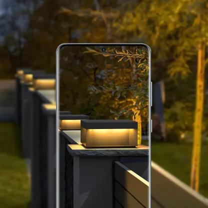 Black Square Metal Pillar Lamp with Warm LED Light - Solar Powered Image - 15
