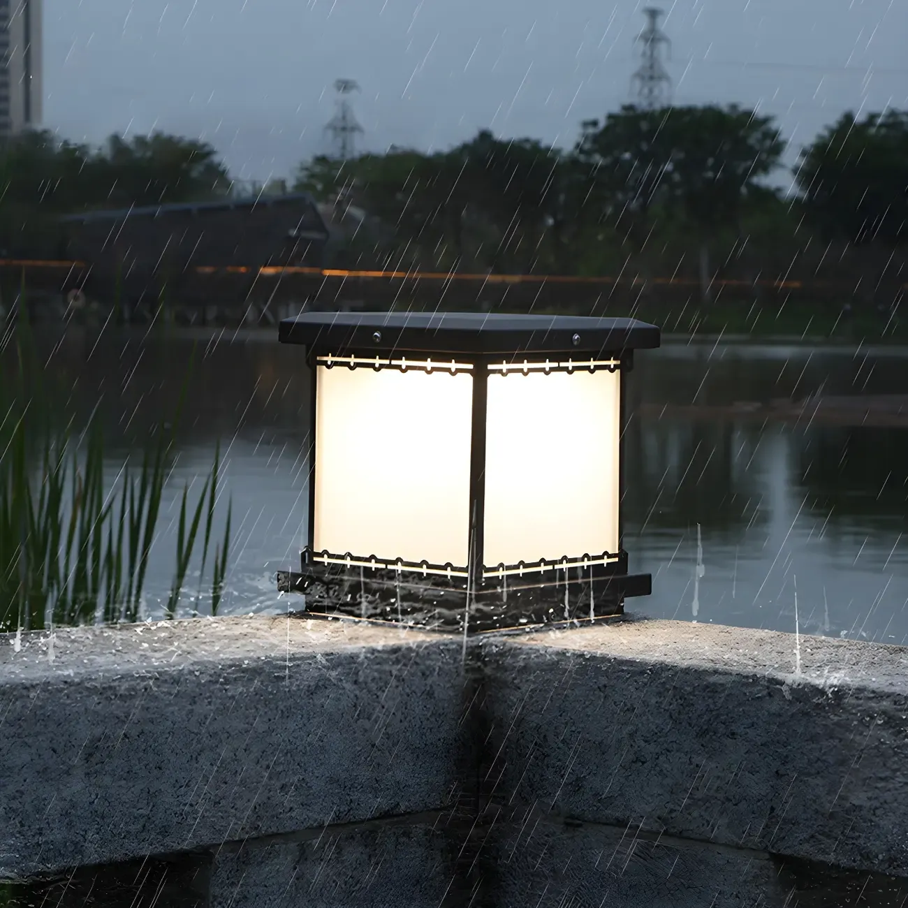 Outsoor Waterproof White Rectangular Metal Pillar Lamp Image - 2