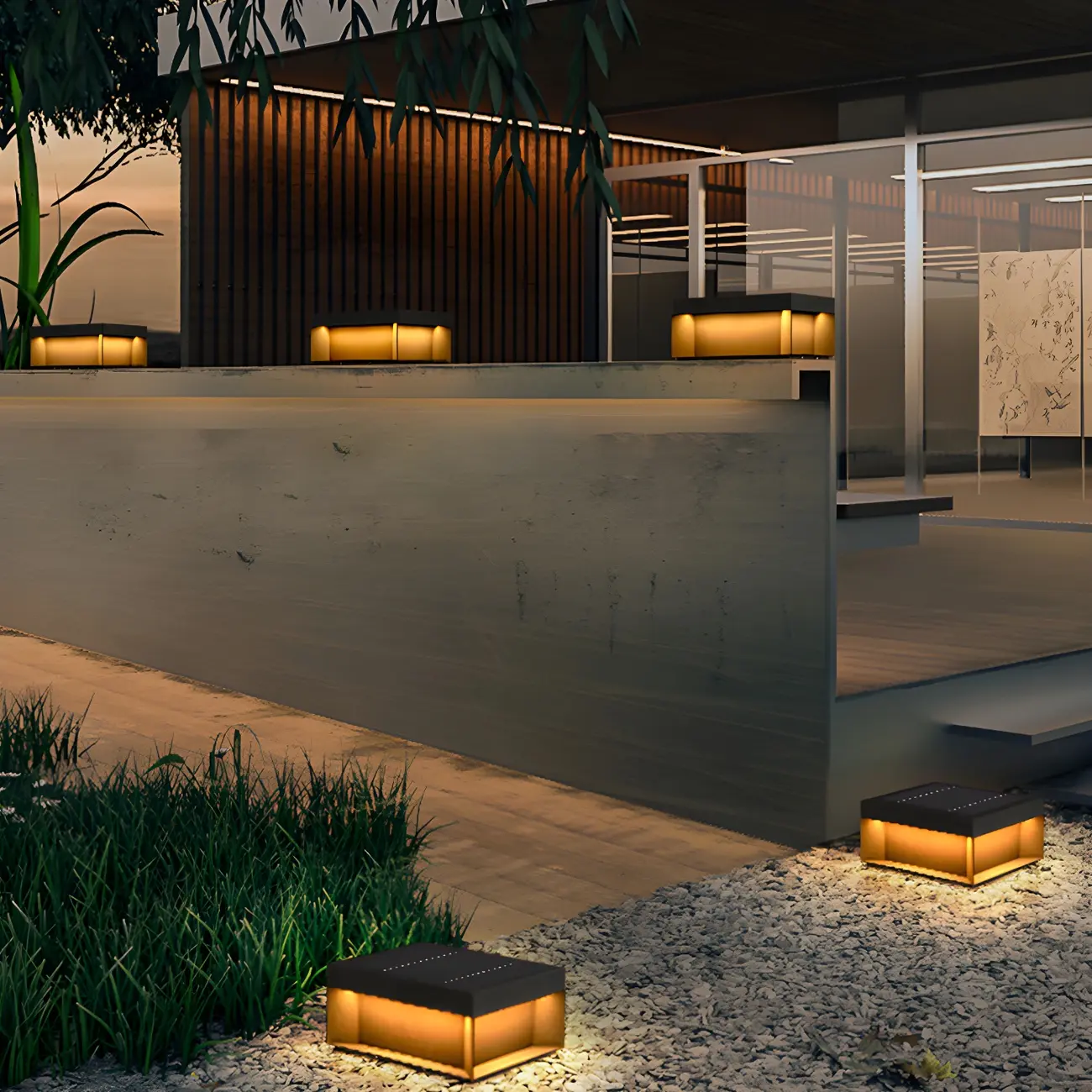 Black Square Metal Pillar Lamp with Warm LED Light - Solar Powered Image - 16 | homeyfad