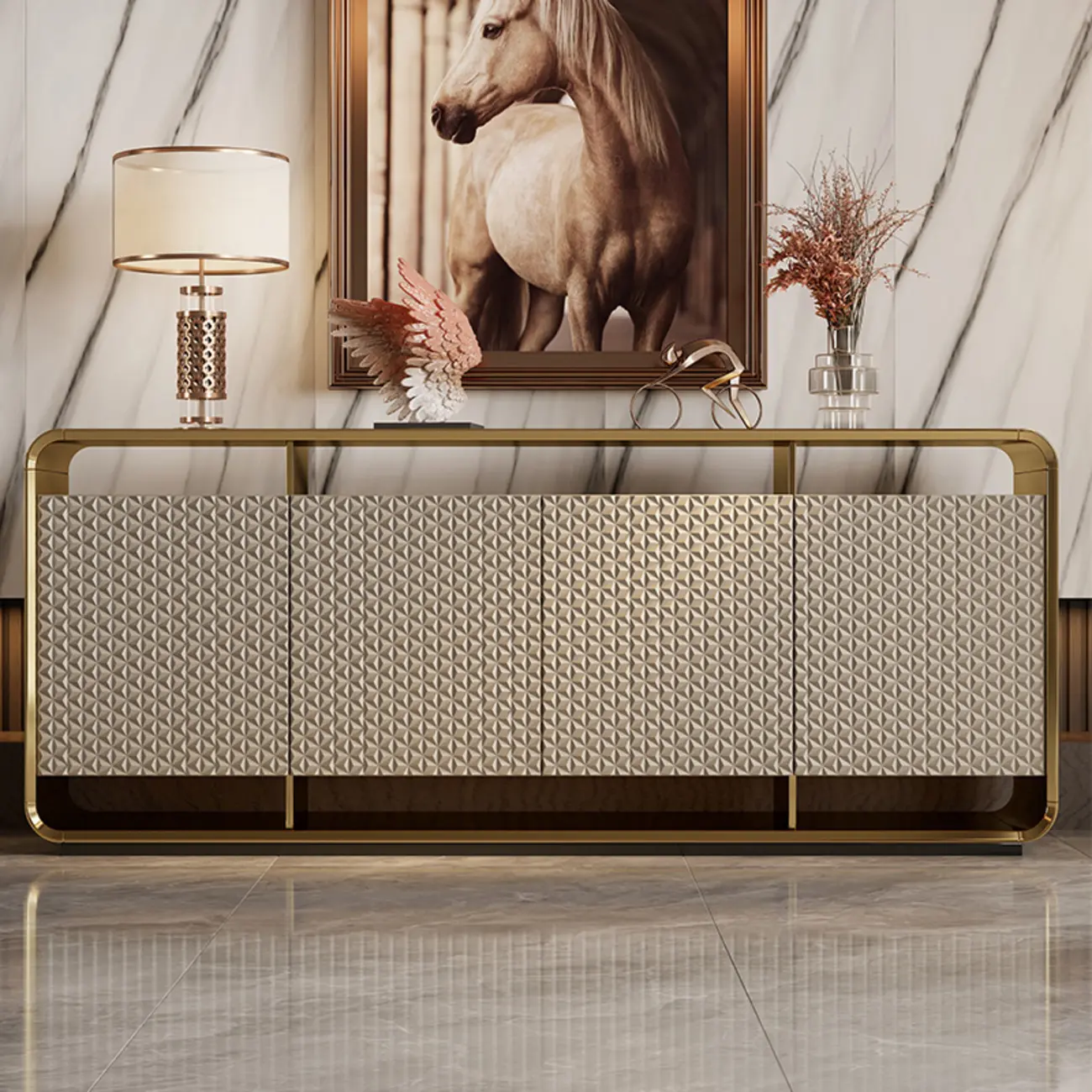 Glam Metal and Wood Sideboard with Shelves Image - 9 | homeyfad