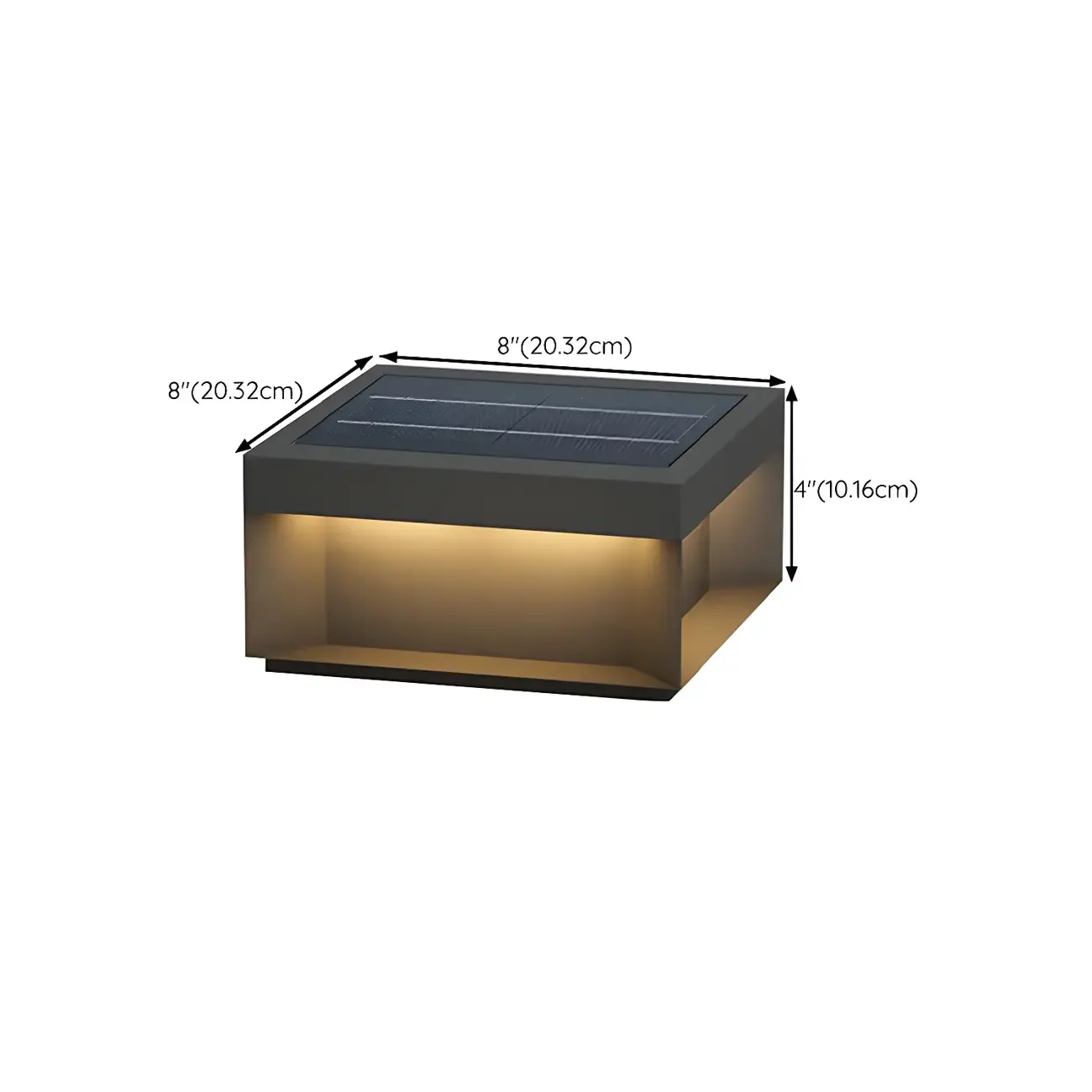 Black Square Metal Pillar Lamp with Warm LED Light - Solar Powered Image - 18