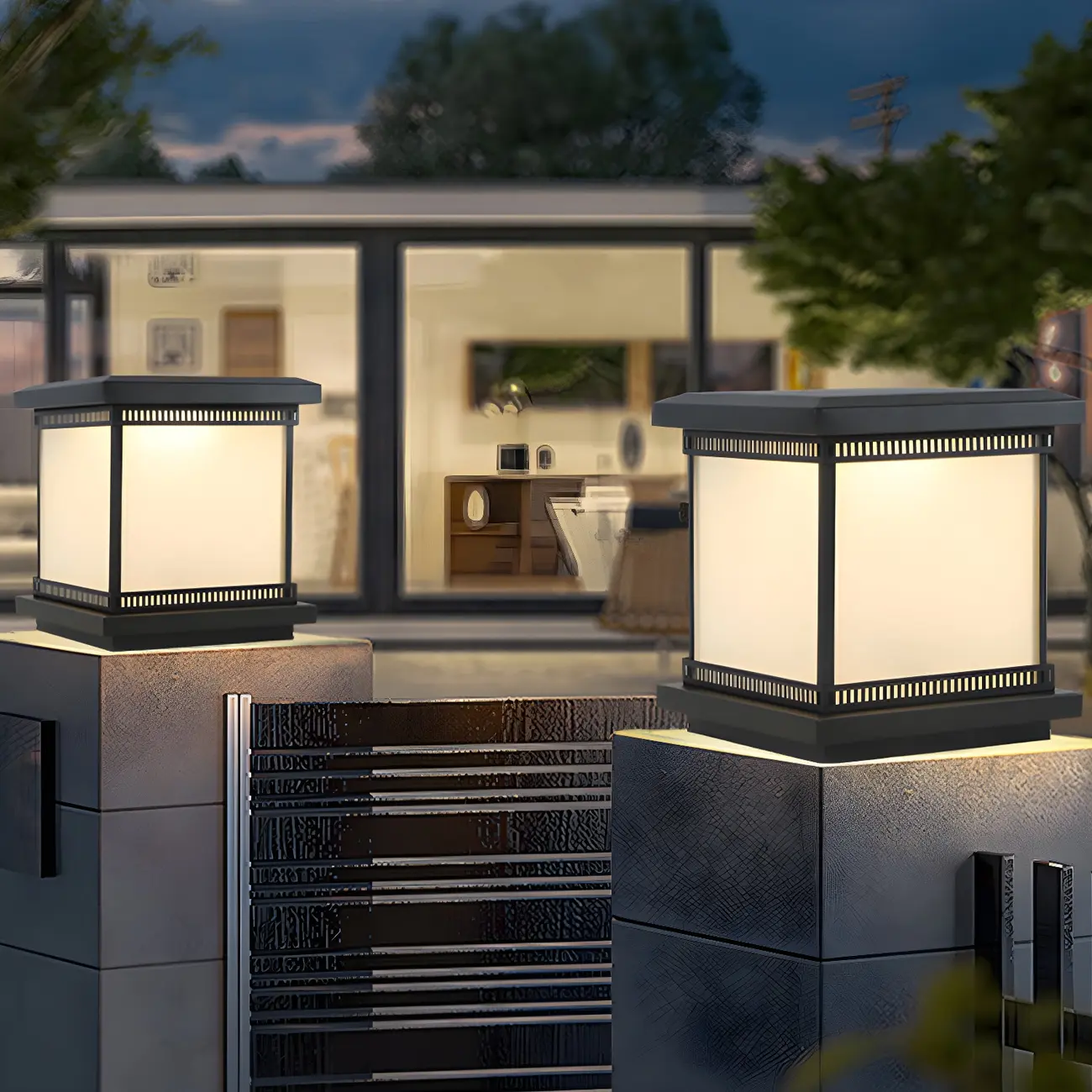 Outsoor Waterproof White Rectangular Metal Pillar Lamp  Image - 8 | homeyfad