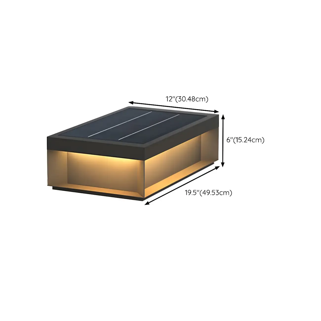 Black Square Metal Pillar Lamp with Warm LED Light - Solar Powered Image - 21
