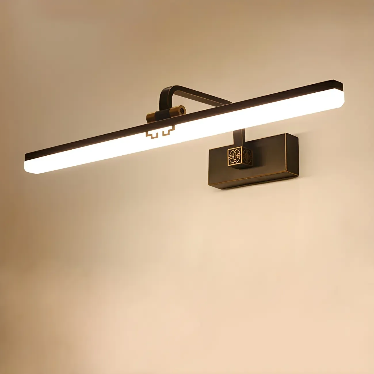 Zen Metal Black Linear LED Vanity Light with Arced Arm for Bathroom Mirror Image - 12
