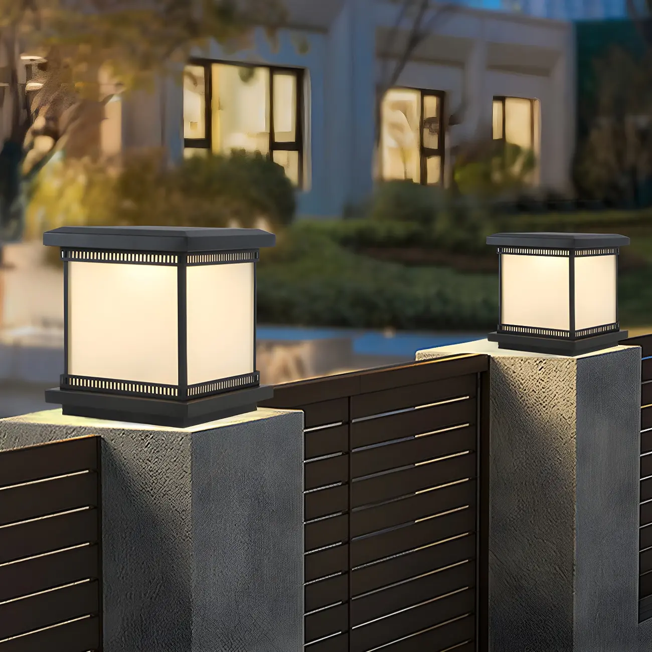 Outsoor Waterproof White Rectangular Metal Pillar Lamp  Image - 11 | homeyfad
