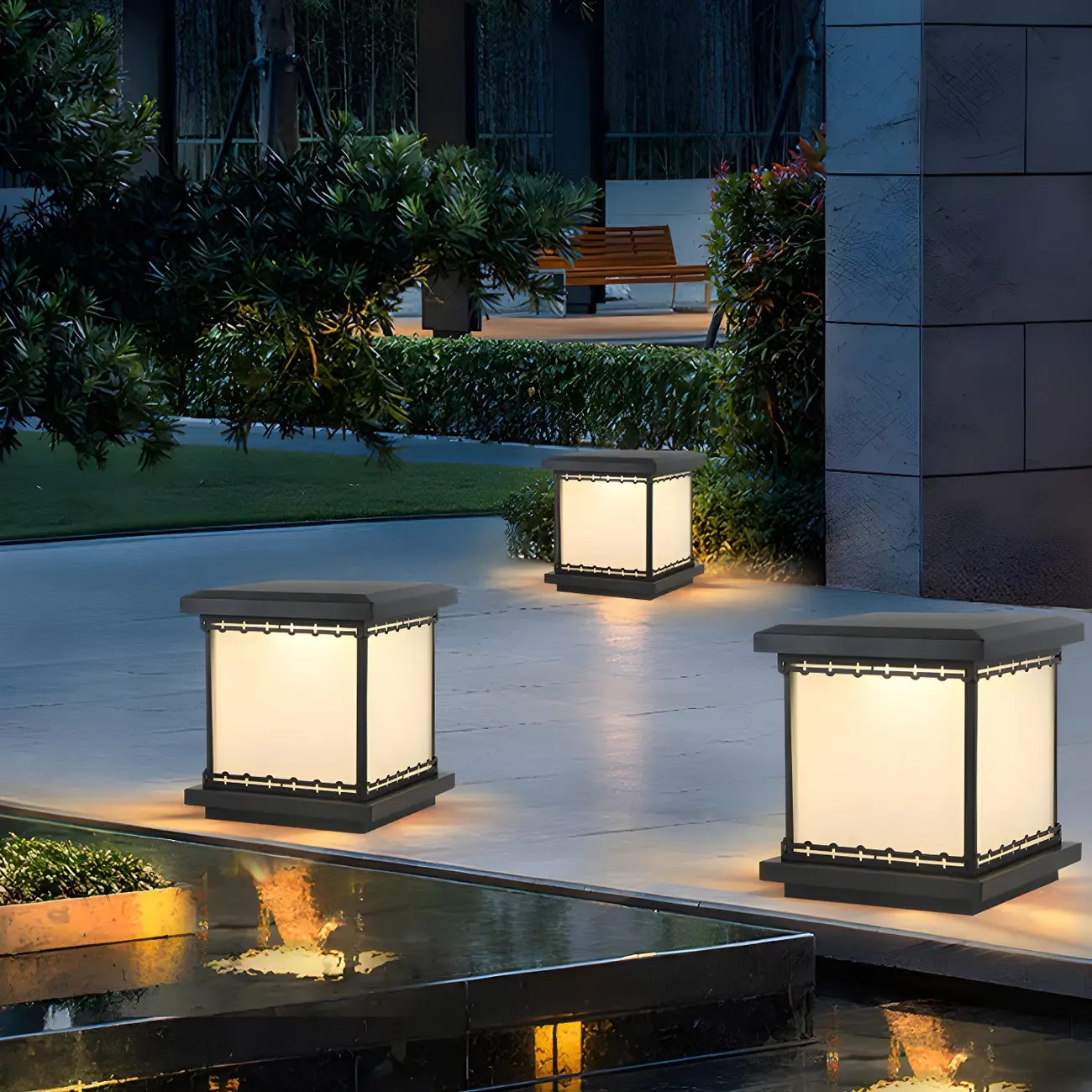 Outsoor Waterproof White Rectangular Metal Pillar Lamp Image - 12