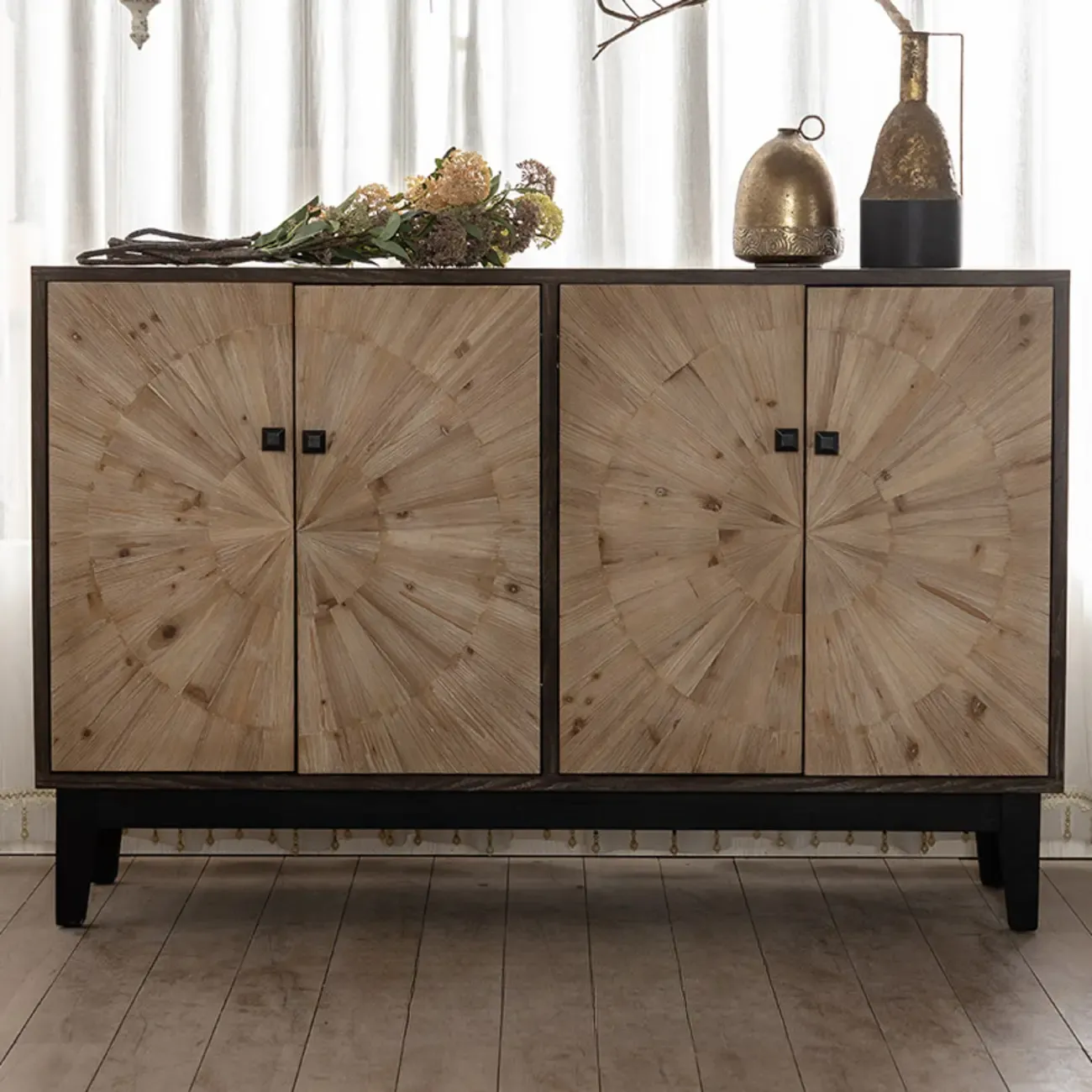 Industrial Wooden Buffet Table with Cabinets for Living Room Image - 2