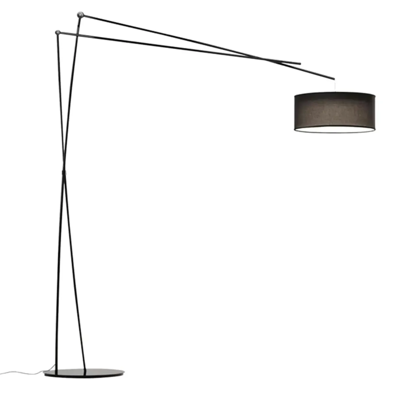 Unique Metal Black Arc Floor Lamp with Drum Fabric Shade Image - 6