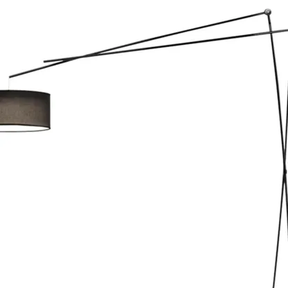 Unique Metal Black Arc Floor Lamp with Drum Fabric Shade Image - 7