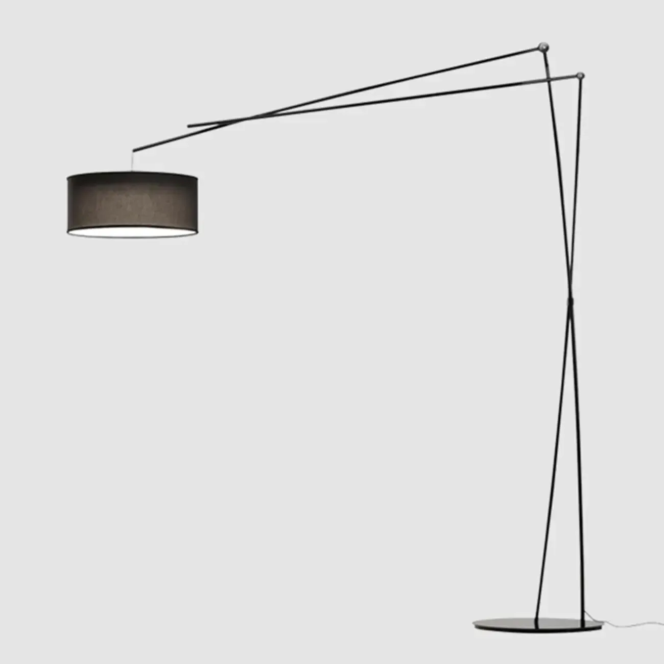 Unique Metal Black Arc Floor Lamp with Drum Fabric Shade Image - 8