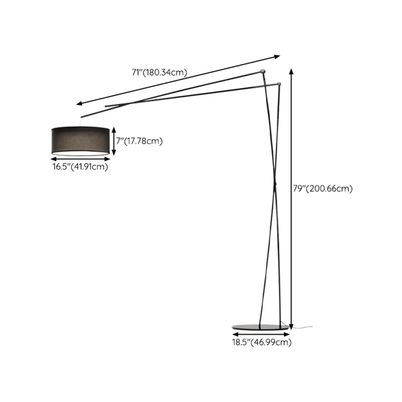 Unique Metal Black Arc Floor Lamp with Drum Fabric Shade #size