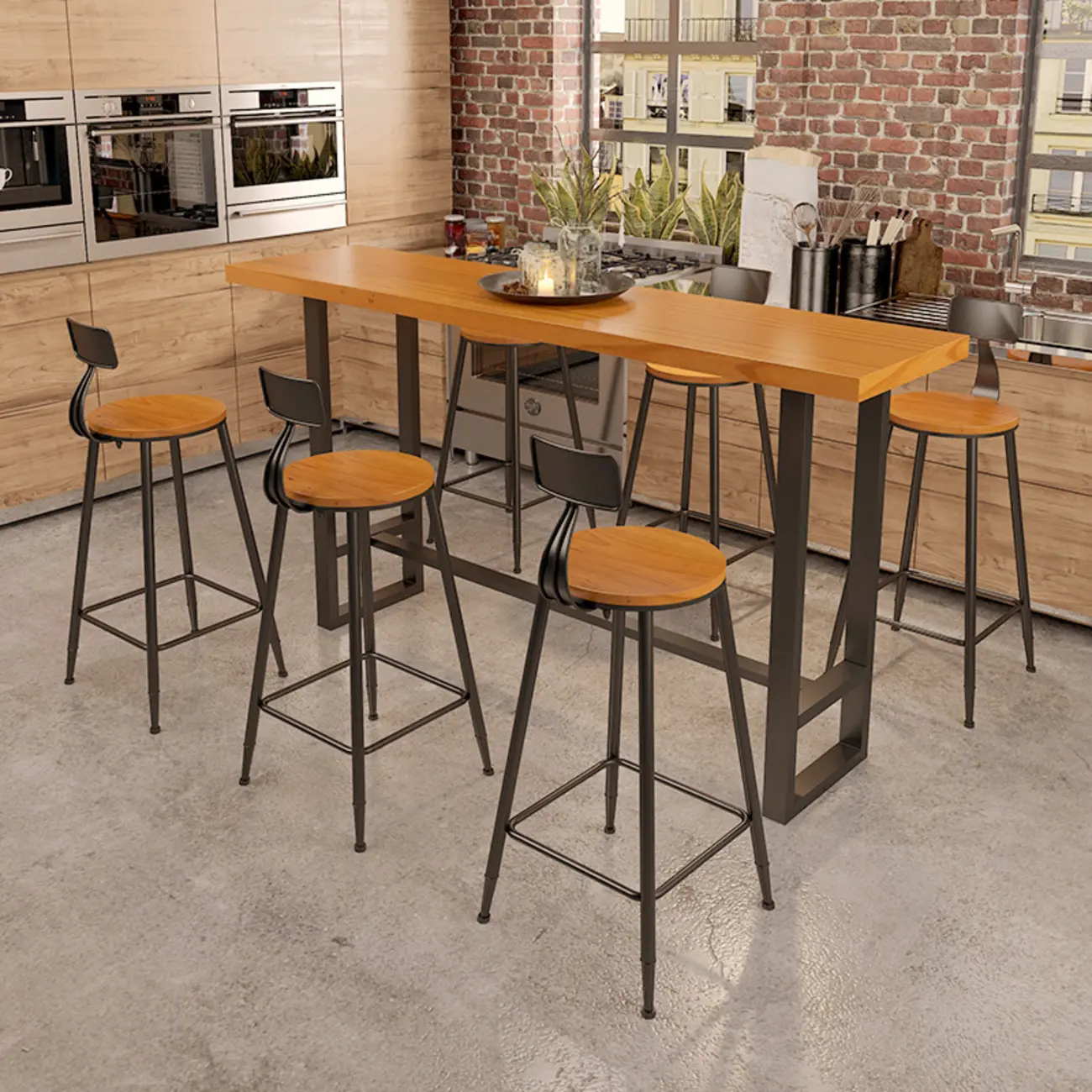 Industrial Wood Bar Table Set with Black Metal Base Image - 2 | homeyfad