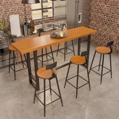 Industrial Wood Bar Table Set with Black Metal Base Image - 3
