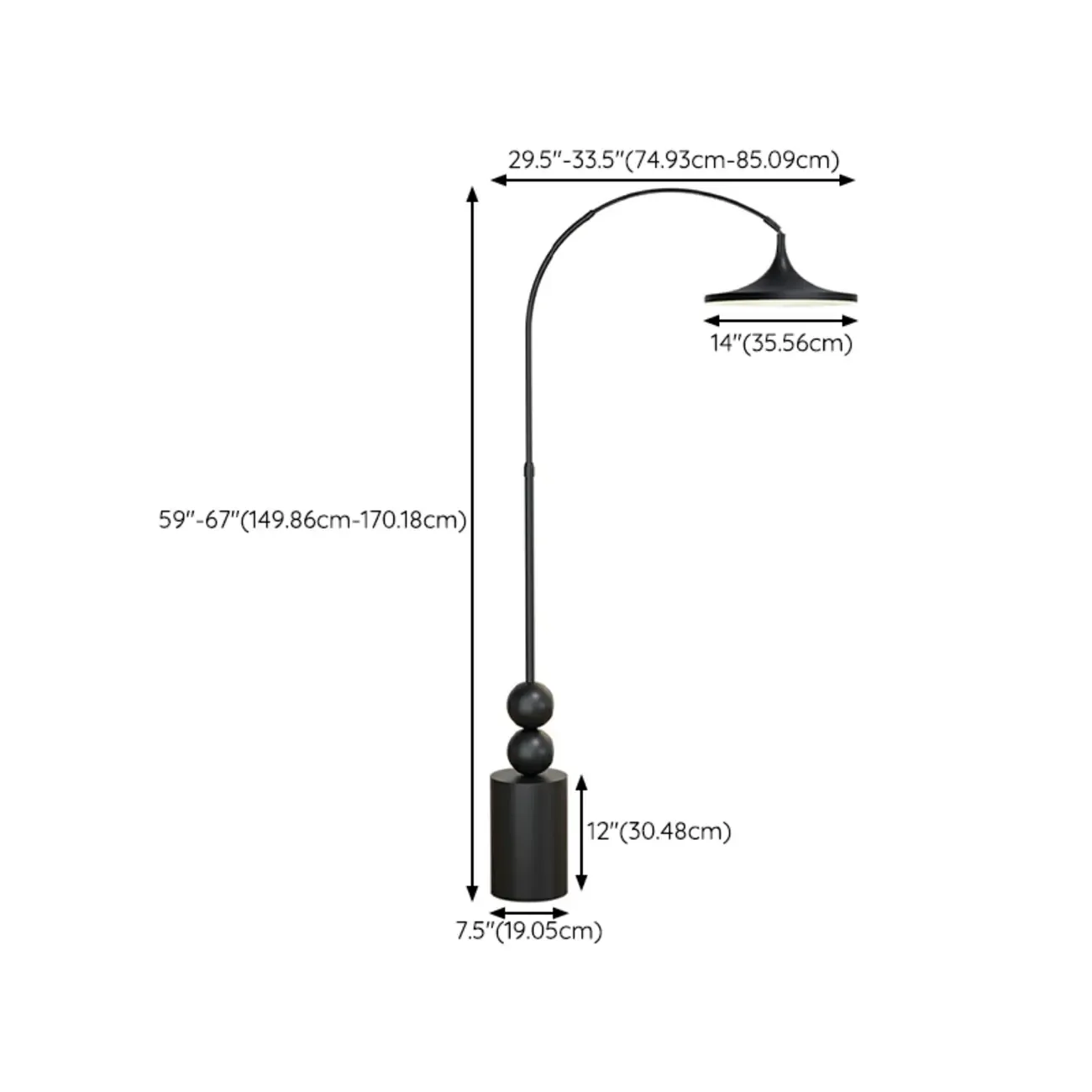 Modern Metal Black Arc Floor Lamp for Living Room Decor #size