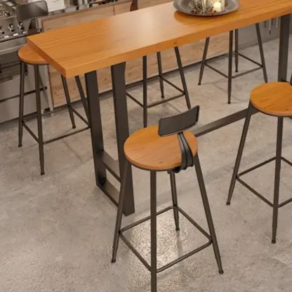 Industrial Wood Bar Table Set with Black Metal Base Image - 5