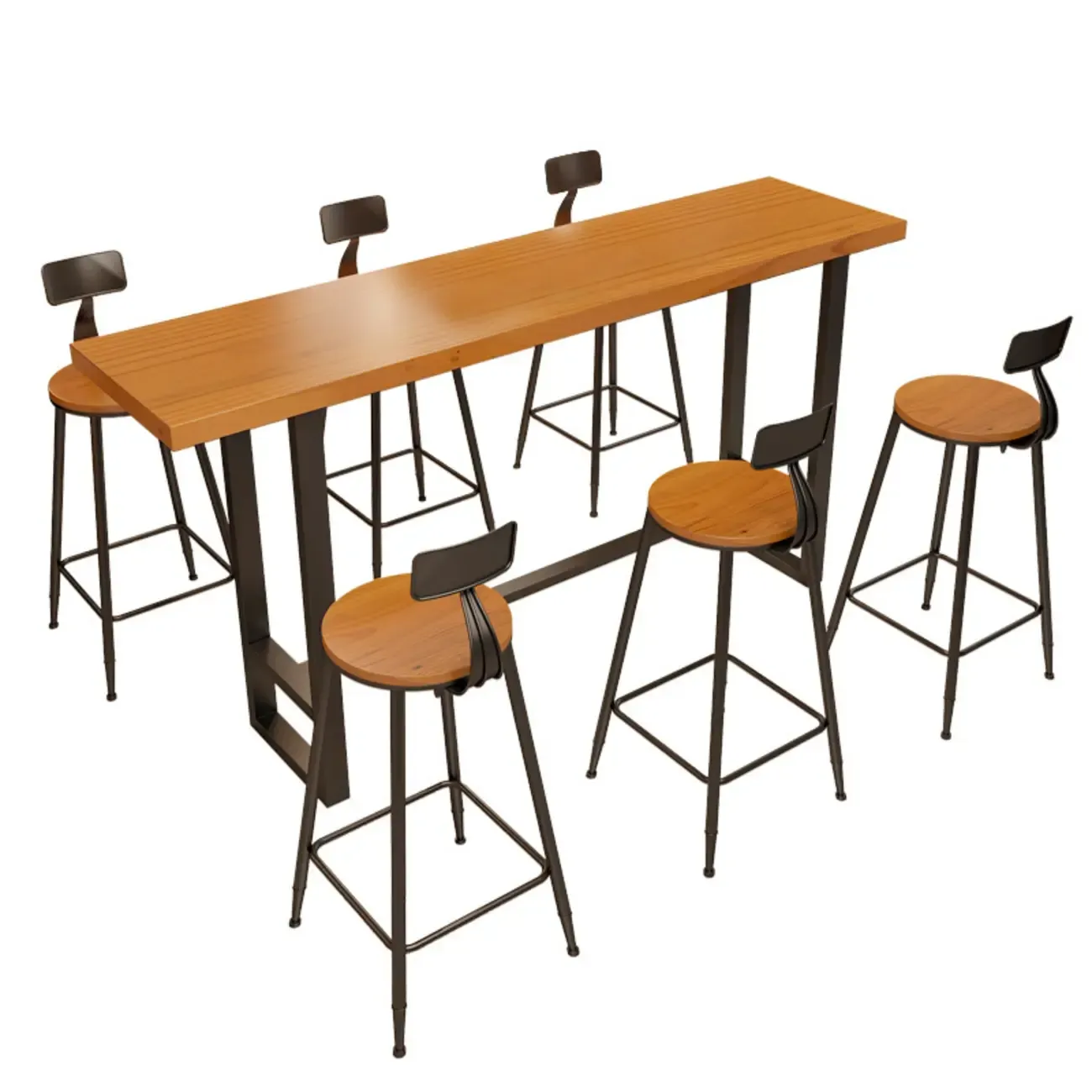Industrial Wood Bar Table Set with Black Metal Base Image - 7