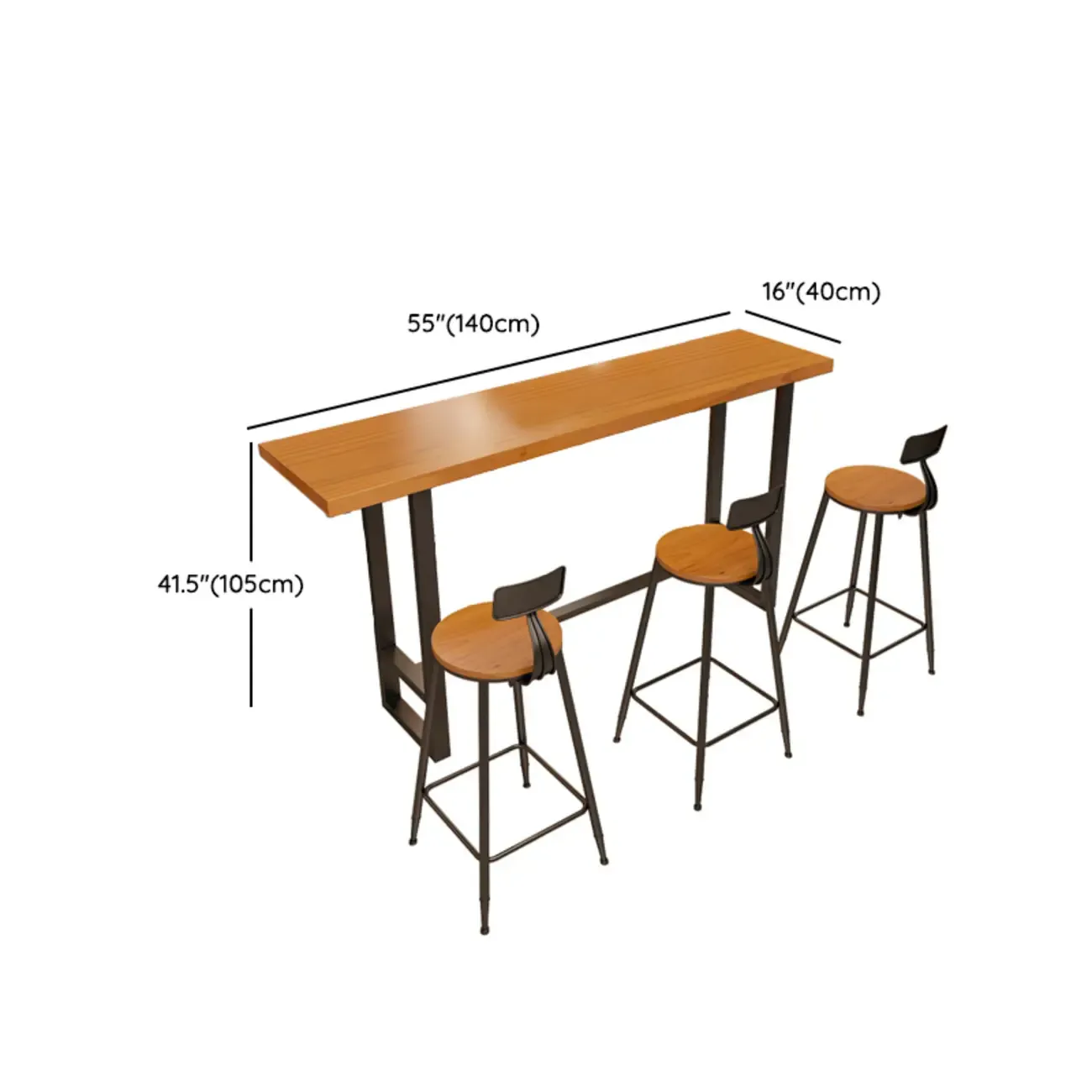 Industrial Wood Bar Table Set with Black Metal Base Image - 10