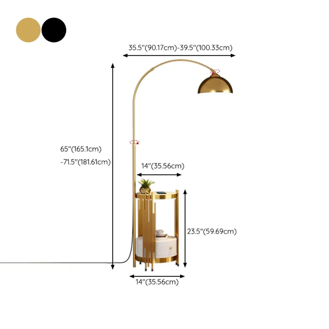 Gold Adjustable Modern Arc Floor Lamp with Shelves #size | homeyfad