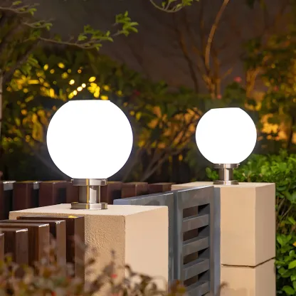Solar Outdoor Lights Globe Pillar Lamp with Acrylic Shade for Garden Image - 1
