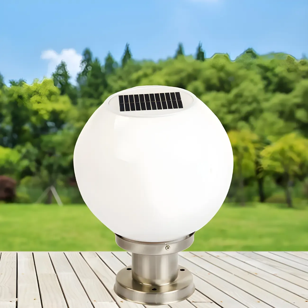 Solar Outdoor Lights Globe Pillar Lamp with Acrylic Shade for Garden Image - 2