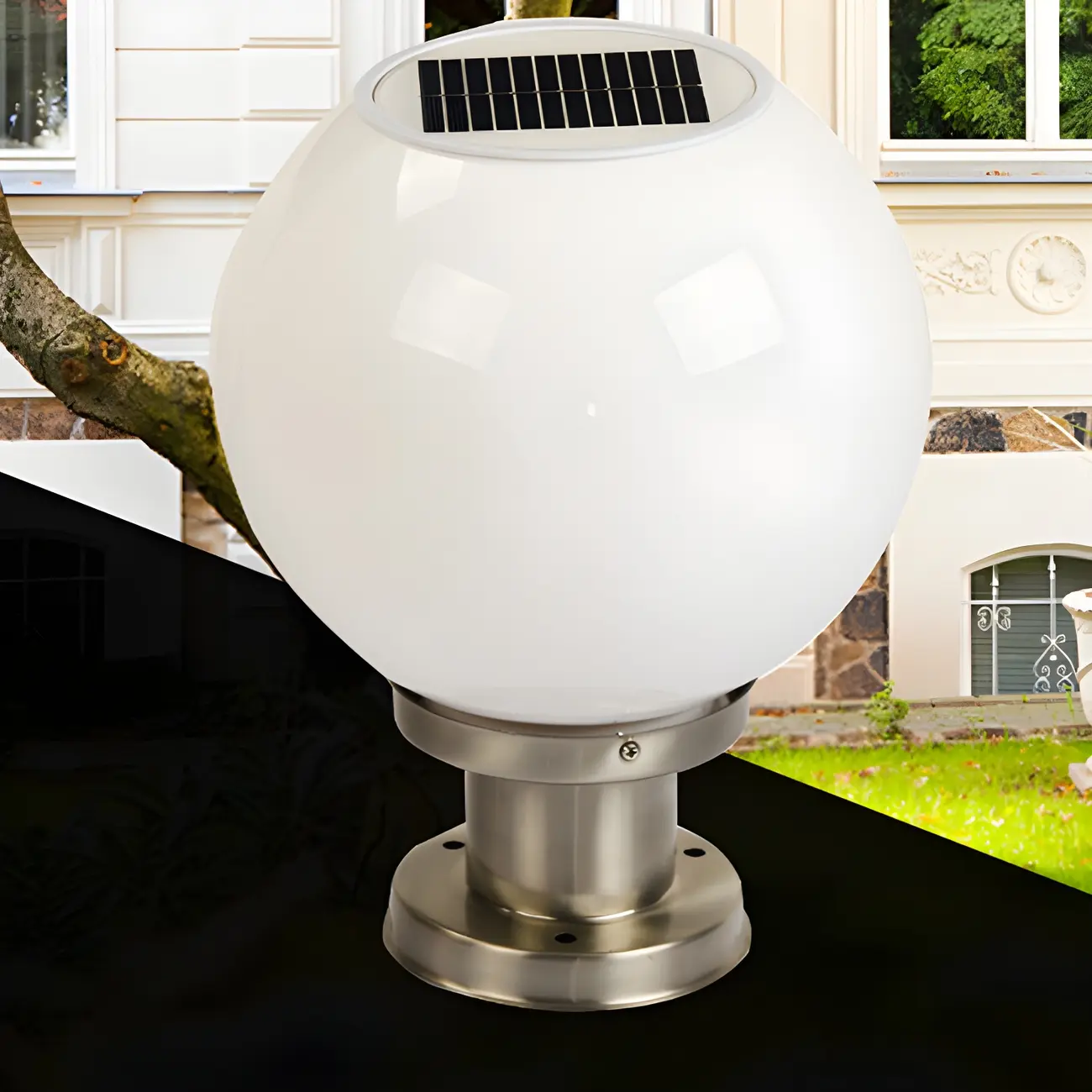 Solar Outdoor Lights Globe Pillar Lamp with Acrylic Shade for Garden Image - 4 | homeyfad