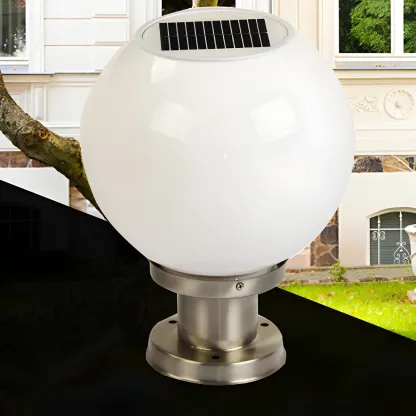 Solar Outdoor Lights Globe Pillar Lamp with Acrylic Shade for Garden Image - 4