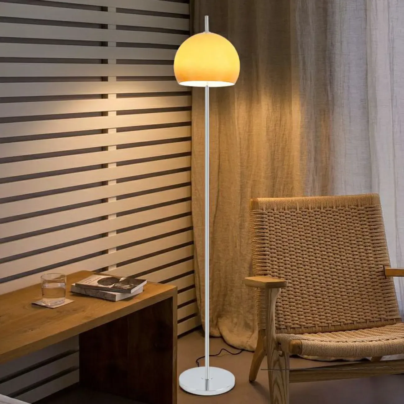 Minimalist Modern Floor Lamp with Yellow Glass Dome Shade Image - 1