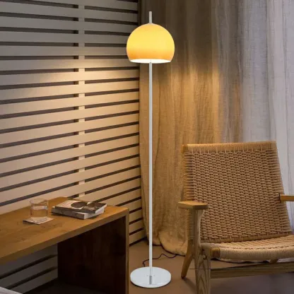 Minimalist Modern Floor Lamp with Yellow Glass Dome Shade Image - 1