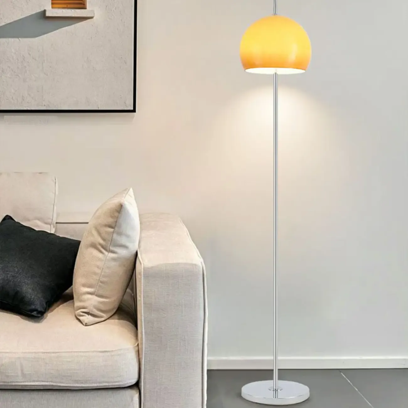 Minimalist Modern Floor Lamp with Yellow Glass Dome Shade Image - 3