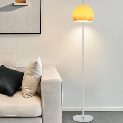Minimalist Modern Floor Lamp with Yellow Glass Dome Shade Image - 3