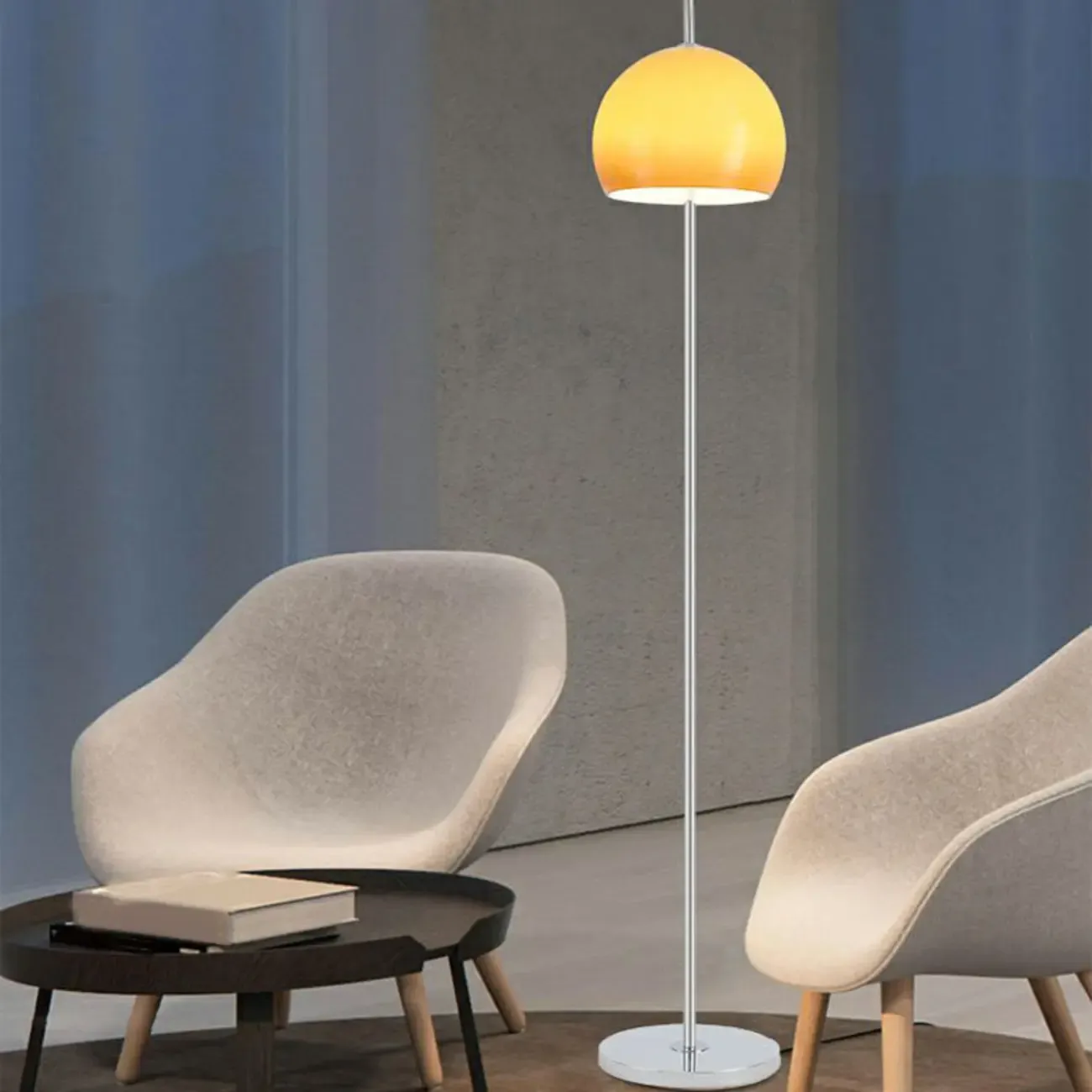 Minimalist Modern Floor Lamp with Yellow Glass Dome Shade Image - 4