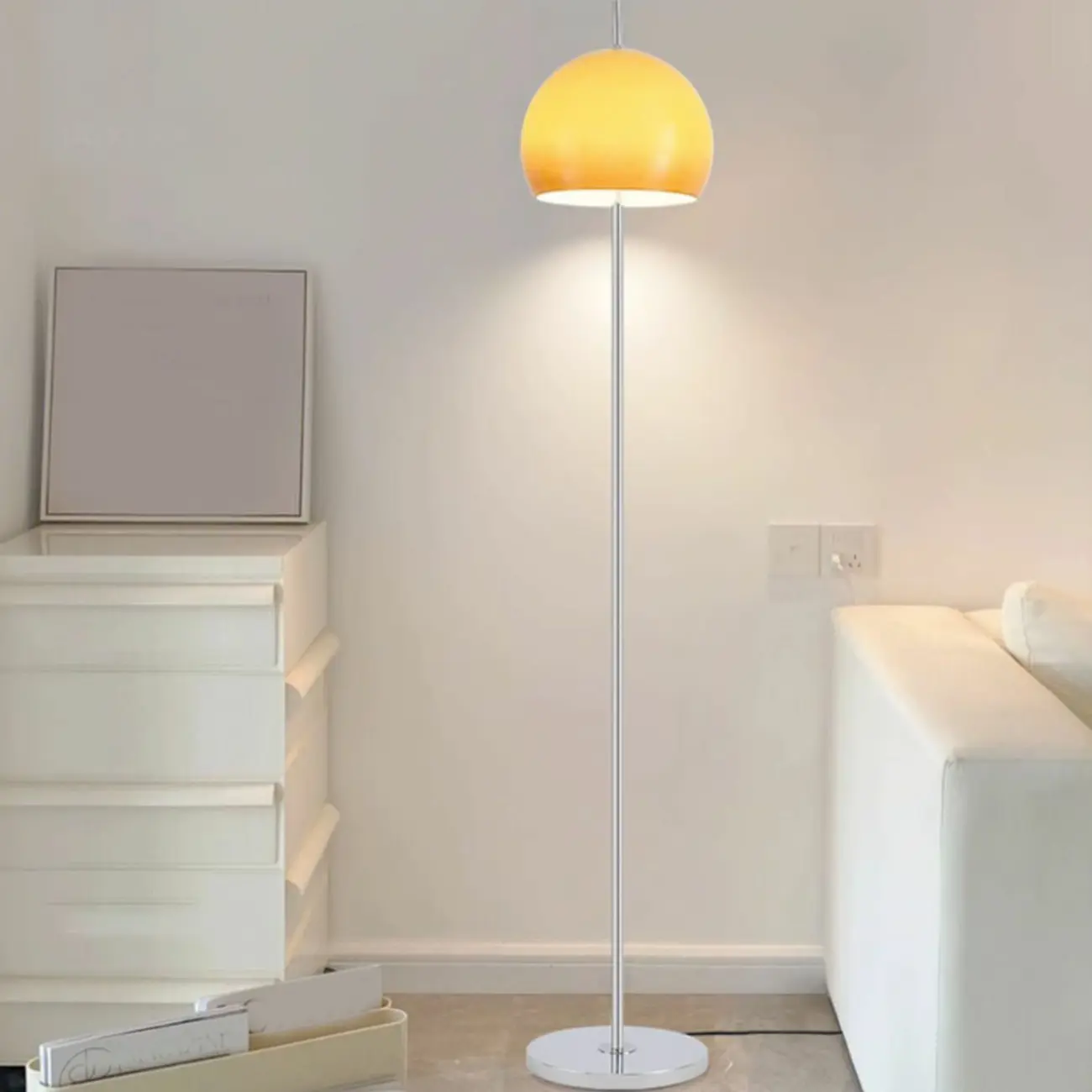 Minimalist Modern Floor Lamp with Yellow Glass Dome Shade Image - 5 | homeyfad