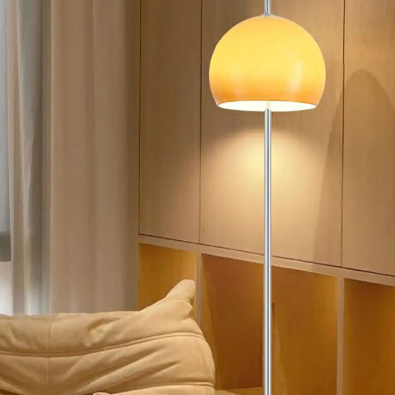 Minimalist Modern Floor Lamp with Yellow Glass Dome Shade Image - 9 | homeyfad