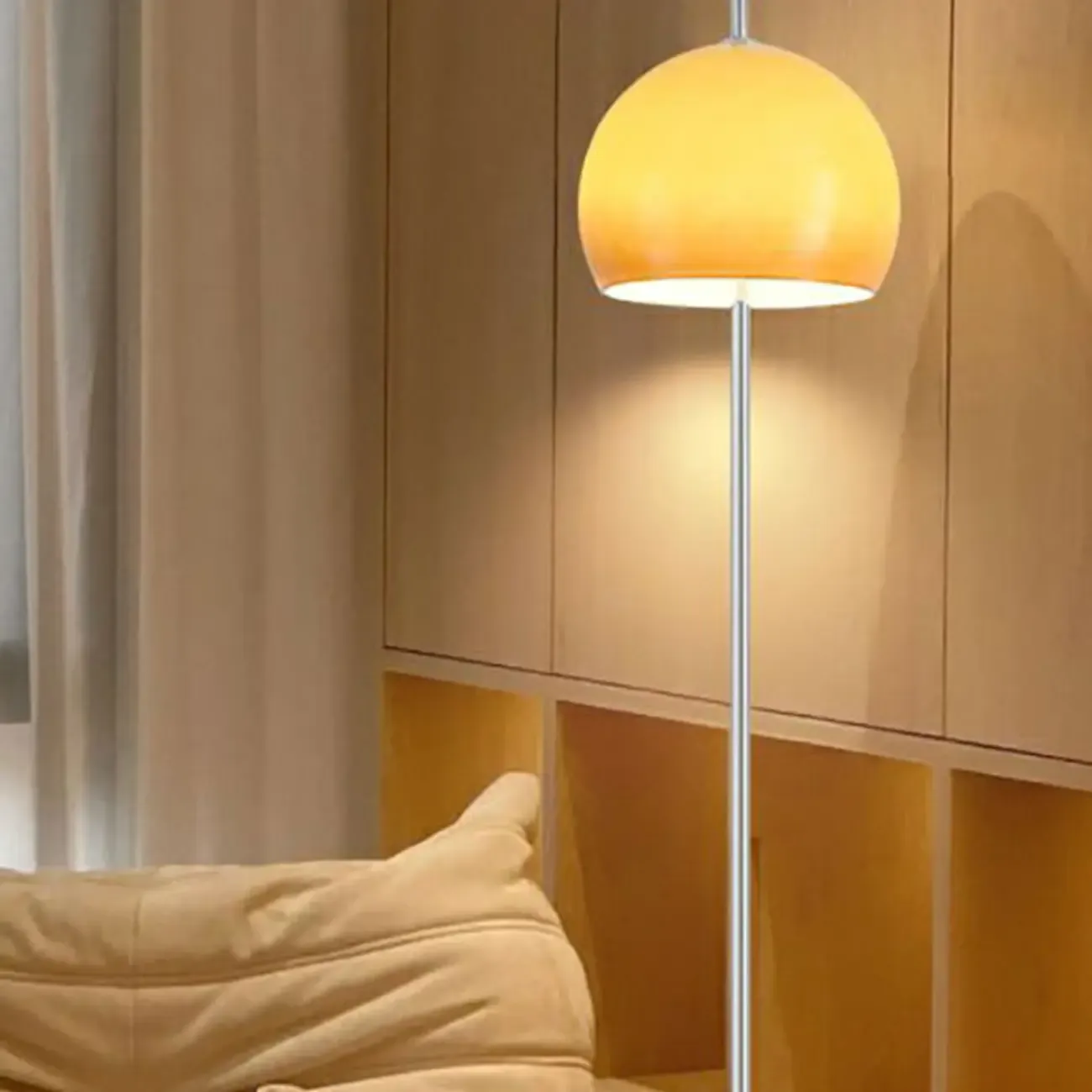 Minimalist Modern Floor Lamp with Yellow Glass Dome Shade Image - 9