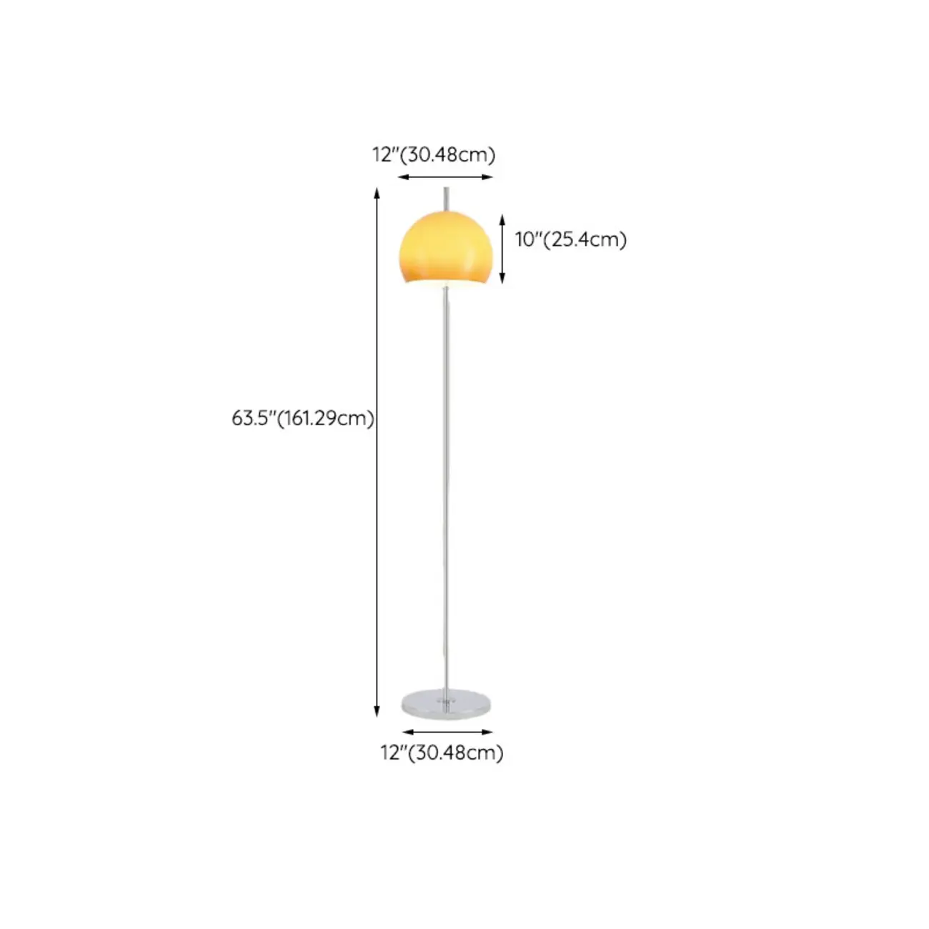 Minimalist Modern Floor Lamp with Yellow Glass Dome Shade #size