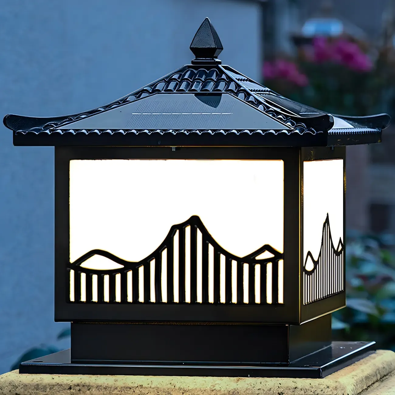Waterproof Solar Energy Pillar Light LED Aluminum with Glass Shade for Garden Image - 6
