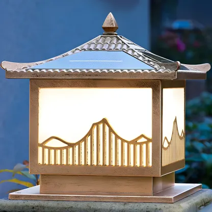 Waterproof Solar Energy Pillar Light LED Aluminum with Glass Shade for Garden Image - 7