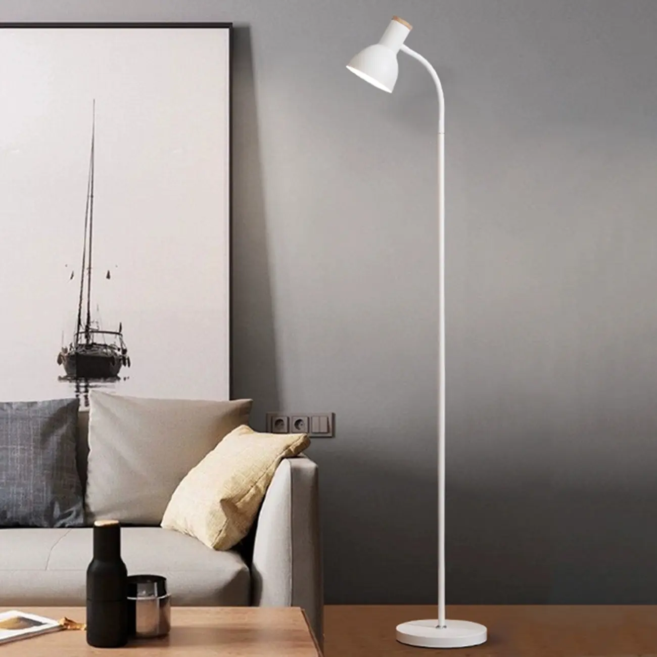 Minimalist White Metal Task Floor Lamp for Living Room Image - 3 | homeyfad
