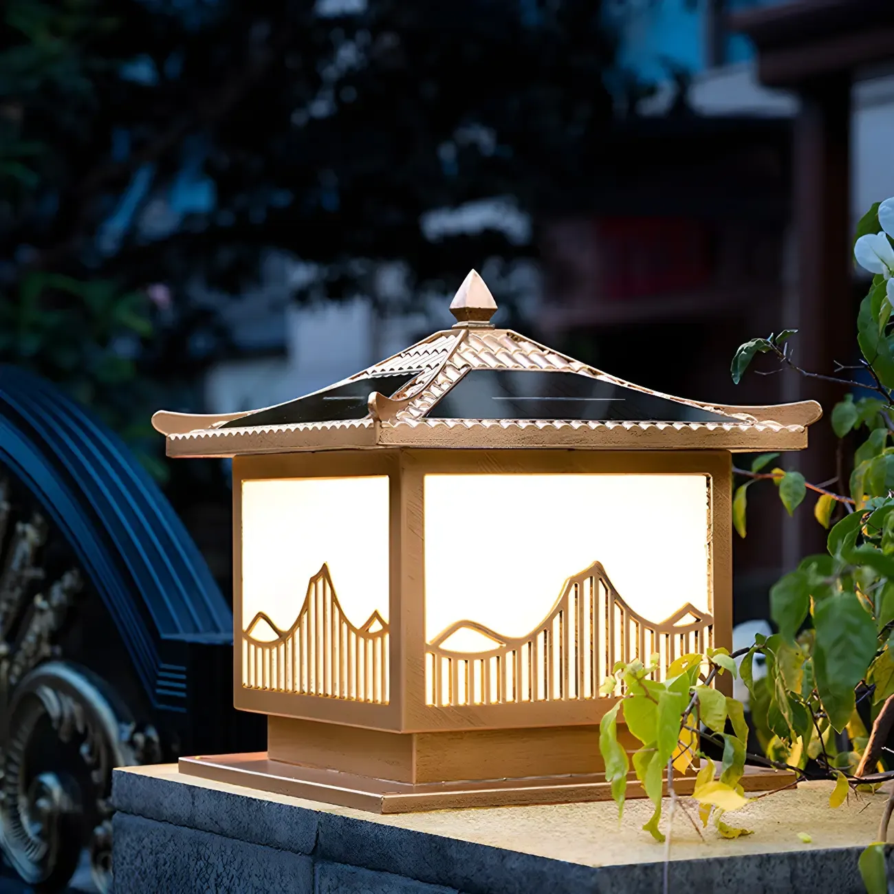 Waterproof Solar Energy Pillar Light LED Aluminum with Glass Shade for Garden Image - 14