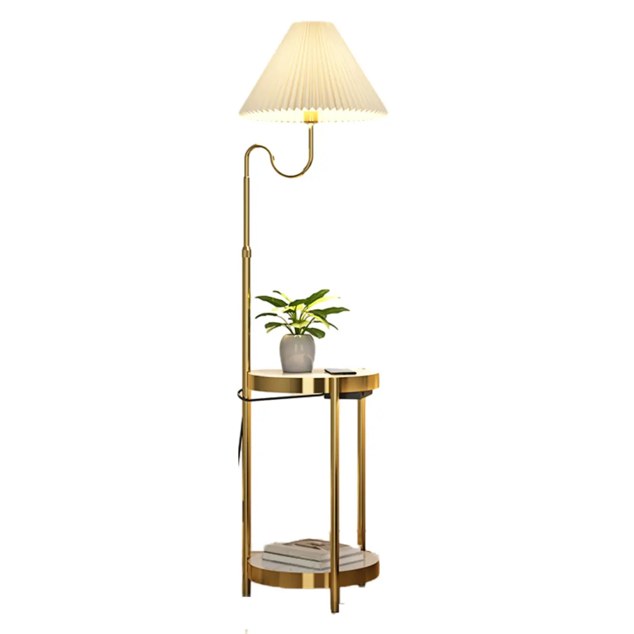 Practical Modern Metal Floor Lamp with Shelf and Pleated Shade Image - 9 | homeyfad