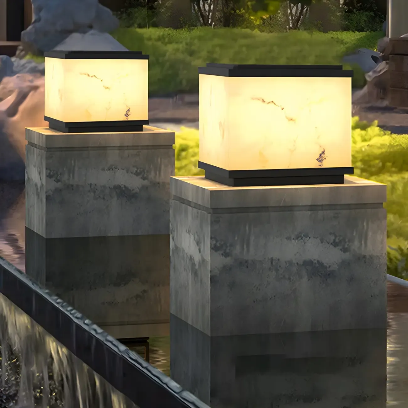 Metal Square Shape Outdoor Light Modern Style 1-Light Waterproof Pillar Lamp Image - 12