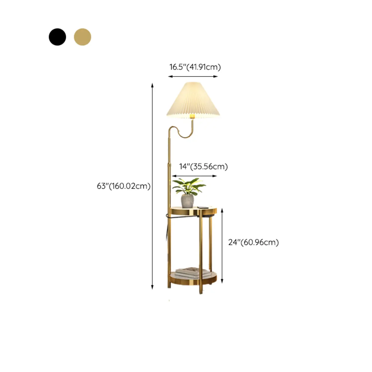 Practical Modern Metal Floor Lamp with Shelf and Pleated Shade #size | homeyfad