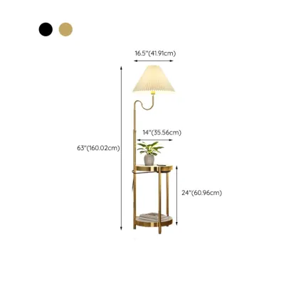 Practical Modern Metal Floor Lamp with Shelf and Pleated Shade #size