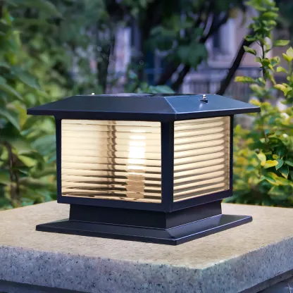 Waterproof Solar Energy Pillar Light LED Aluminum with Glass Shade for Outdoor Image - 1