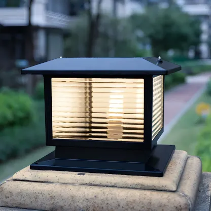Waterproof Solar Energy Pillar Light LED Aluminum with Glass Shade for Outdoor Image - 5