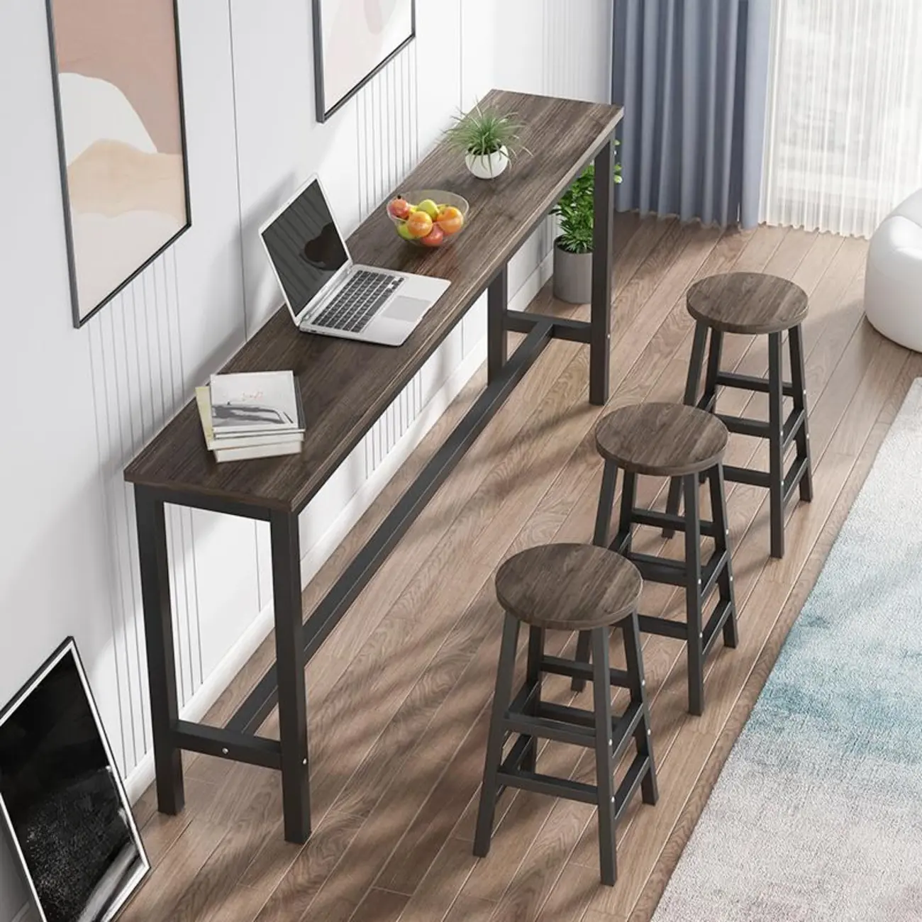 Modern Metal Trestle Pub Table Set with Foot Platform Image - 1 | homeyfad
