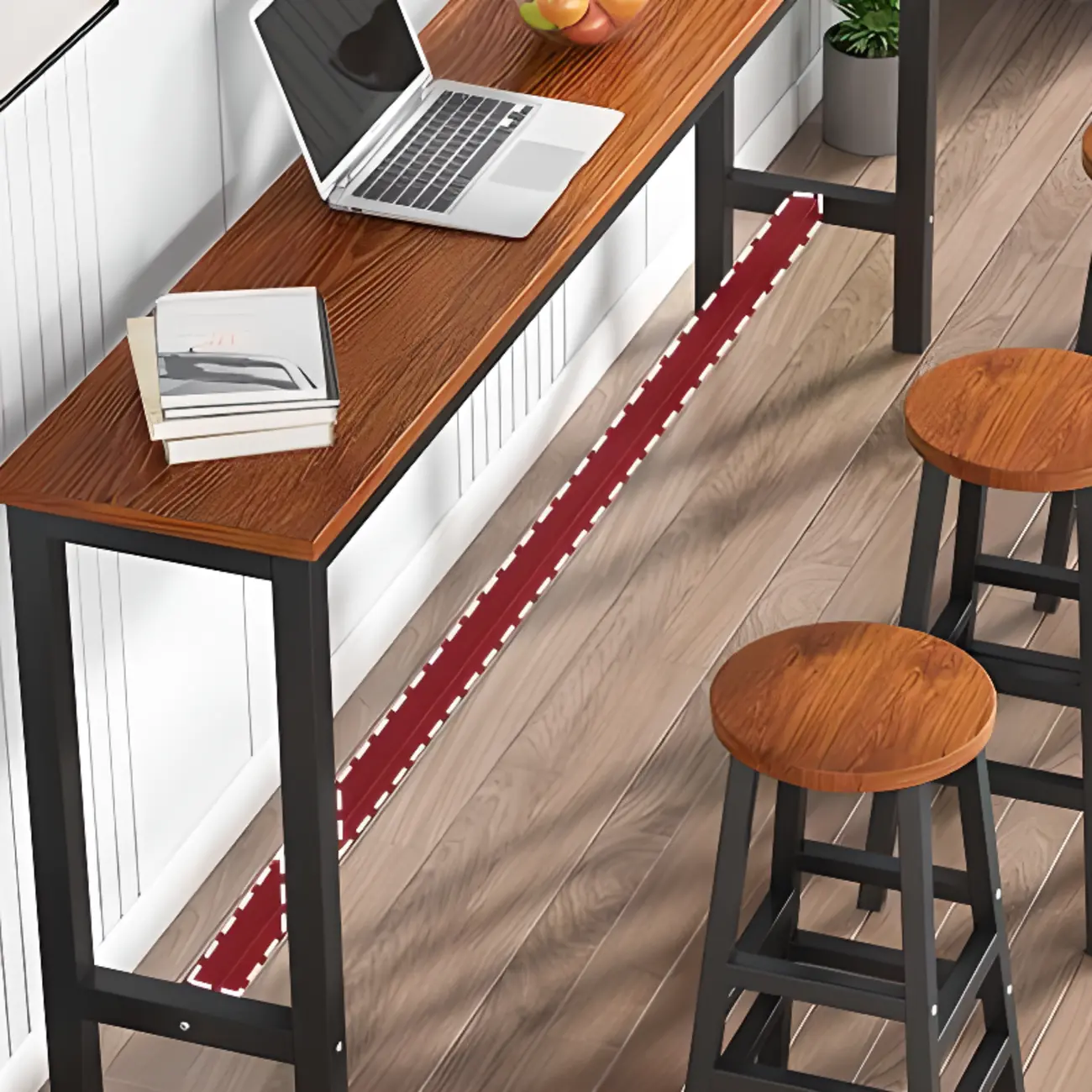 Modern Metal Trestle Pub Table Set with Foot Platform Image - 2 | homeyfad