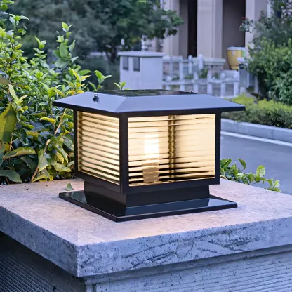 Waterproof Solar Energy Pillar Light LED Aluminum with Glass Shade for Outdoor Image - 11
