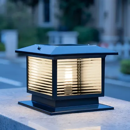 Waterproof Solar Energy Pillar Light LED Aluminum with Glass Shade for Outdoor Image - 16
