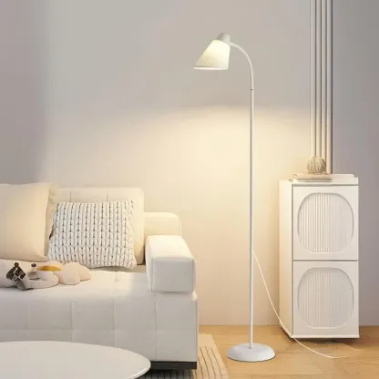 Metal Minimalist White Modern Floor Lamp with Fabric Shade Image - 1